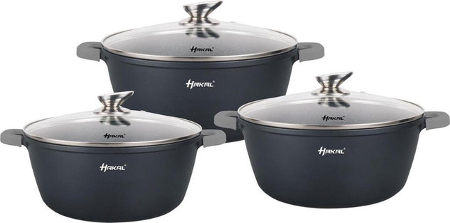Hakal premium Pannenset - Kookpannen Braadpan Inductie 6-delig - Anti-aanbaklaag - koudgrepen Ø 20, 24 & 28 cm - Zwart