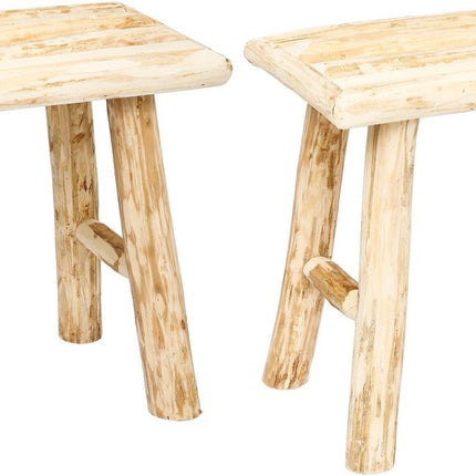 Atmosphera Zit krukje/bijzet stoel - 2x - hout - houtskleur - L23 x B34 x H31 cm
