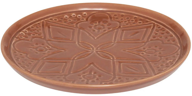 Sienna Dessertbord Terracotta 20 cm - Aardewerk Bordje met Bloemopdruk - Klein Bord - Taartbordje