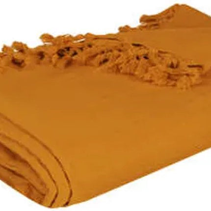 Katoenen woonplaid met franjes - Okergeel - 160 x 220 cm