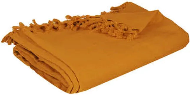 Katoenen woonplaid met franjes - Okergeel - 160 x 220 cm