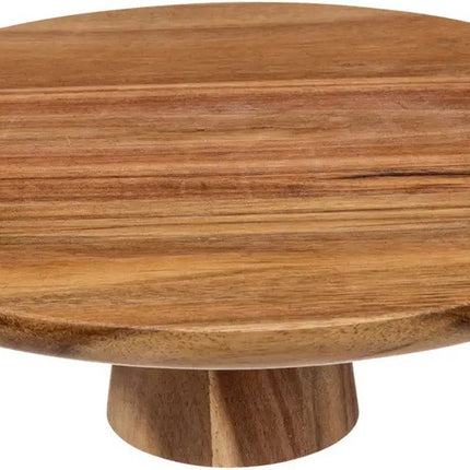 5Five taart/gebak serveerschaal - plat - rond - acacia hout - 28 x 9 cm - presentatie schaal op voet