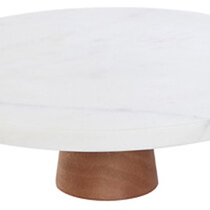5Five Taartplateau Marmer steen- met voet - 25 x 8 cm - steen - wit - taartschaal - gebak presentatie