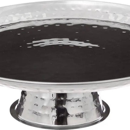 5Five taart/gebak serveerschaal - plat - rond - zilver - rvs - 26 x 8 cm - presentatie schaal op voet