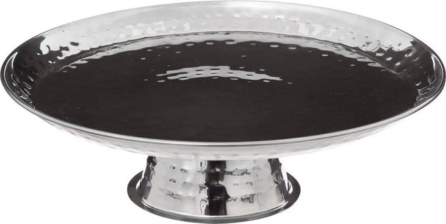 5Five taart/gebak serveerschaal - plat - rond - zilver - rvs - 26 x 8 cm - presentatie schaal op voet