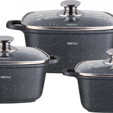 Kinghoff 1607 - Braadpannen set - 6 delig - marmeren coating