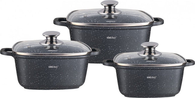Kinghoff 1607 - Braadpannen set - 6 delig - marmeren coating