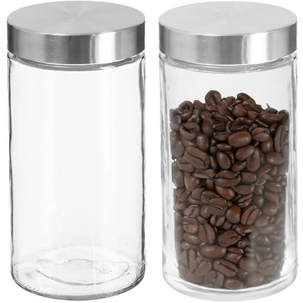 4x stuks voorraadbussen/voorraadpotten 1,7L glas met RVS deksel - 1700 ml - Voorraadpotten met luchtdichte deksel