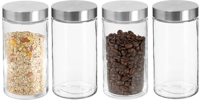 4x stuks voorraadbussen/voorraadpotten 1,7L glas met RVS deksel - 1700 ml - Voorraadpotten met luchtdichte deksel