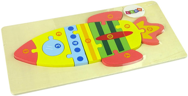 Lean Toys Houten Puzzel Raket met Cijfers 1-10 - Educatief Telspel - Houten Blokken Puzzel voor Kinderen vanaf 3 Jaar - Leren Tellen Speelgoed - Rocket