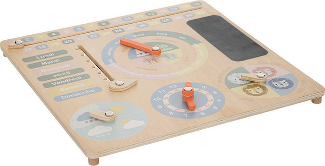Houten leerklok en kalender - Franstalige versie - Leer dagen, maanden, weer en tijd - 29,5 × 29,5 cm