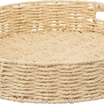 5Five Dienblad/serveer plateau - Dia 35 cm - gevlochten koord - Naturel look - Metalen frame