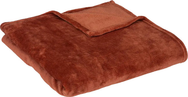 Atmosphera fleece deken/fleeceplaid - terracotta - 130 x 180 cm - polyester - Bankdeken