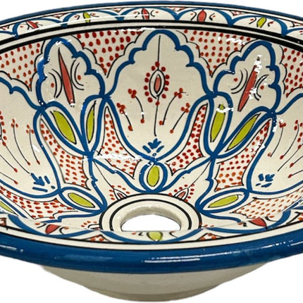 Handmade Marokkaanse Aardewerk waskom (opbouw) wasbak Ø 40 cm blauw