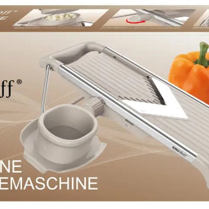 KINGHOFF KH-2006 Groentesnijder – V-Blade Mandoline met Julienne 5 mm – Instelbare Dikte – RVS Mes – Inclusief Veiligheidshouder – Beige