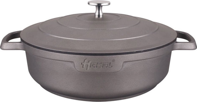 Hakal braadpan met handgrepen - 4.5 L, 28 cm ovenbestendige kookpot - ook voor inductie - grijs/zilver