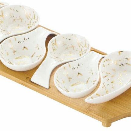 Tapasplank met Schaaltjes - Serveerplank - Borrelplank met 6 porselein schaaltjes Marmerlook - Wit