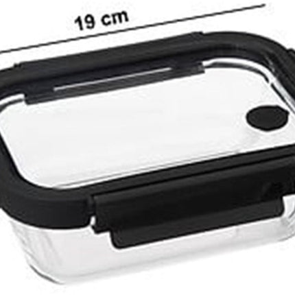5Five Vershoudbakje met deksel - 2x - glas - luchtdicht - met clips - 19 x 14 x 7 cm - 500 ml - zwart/transparant