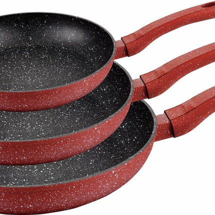 Set van 3 Royal Swiss koekenpannen stenen coating Rood