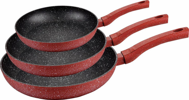 Set van 3 Royal Swiss koekenpannen stenen coating Rood
