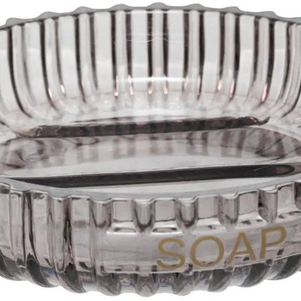 5Five Glazen Zeepbakje - Geribbeld - Ø11x3cm - Grijs
