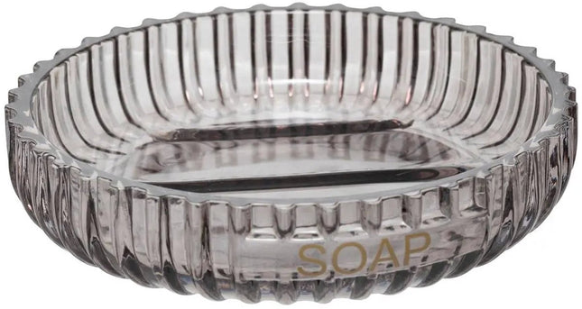 5Five Glazen Zeepbakje - Geribbeld - Ø11x3cm - Grijs