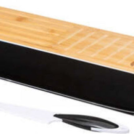 Five® Broodbox bamboe met snijplank en mes  - Zwart - Met deksel