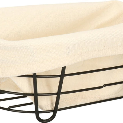 5Five - Broodmand Bistro - metaal/stof - ovaal - zwart/creme wit - 28 x 18 x 11 cm