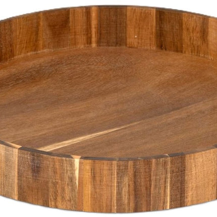 5Five Design rond dienblad van acacia hout - 35 x 5 cm - lichtbruin - Hoge opstaande rand - voor glazen en kopjes