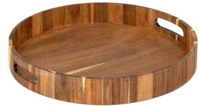 5Five Design rond dienblad van acacia hout - 35 x 5 cm - lichtbruin - Hoge opstaande rand - voor glazen en kopjes