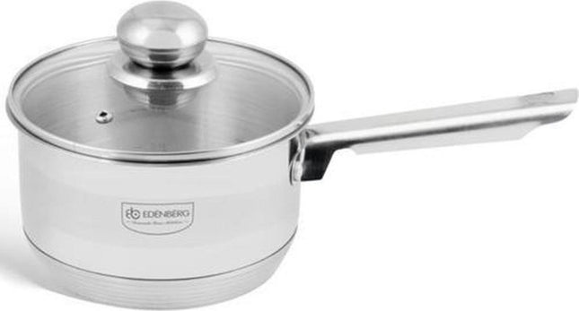 Edënbërg Classic Line - RVS Steelpan met Glazen Deksel Ø14 cm - 1.0 L - 5-Laags Bodem!