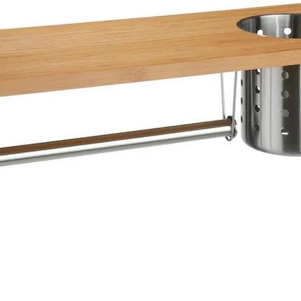 5Five keukenrek/aanrecht organizer met keukenrolhouder/keukengerei houder - 56 x 20 x 21 cm - bamboe hout/rvs