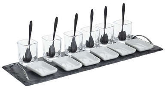 Secret de Gourmet Serveerplank/amuse/aperitief hapjes - leisteen/porselein - wit - voor 6x personen - 19-delig - keuken/tafelen