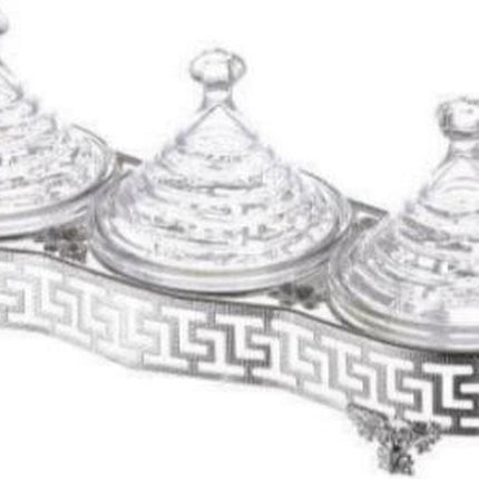 Tajine set glas 3 delig zilverkleurig