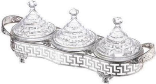 Tajine set glas 3 delig zilverkleurig