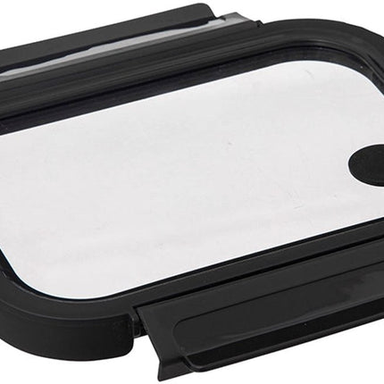 5Five Vershoudbakje met deksel - glas - luchtdicht - met clips - 21 x 17 x 7 cm - 900 ml - zwart/transparant