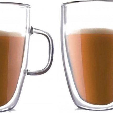Dubbelwandige glazen met Oor/Handvat – Dubbelwandig Theeglas 350ml – Thermische Glazen – Koffieglazen – Glazen voor Thee, Koffie en Cappuccino – Set van 2