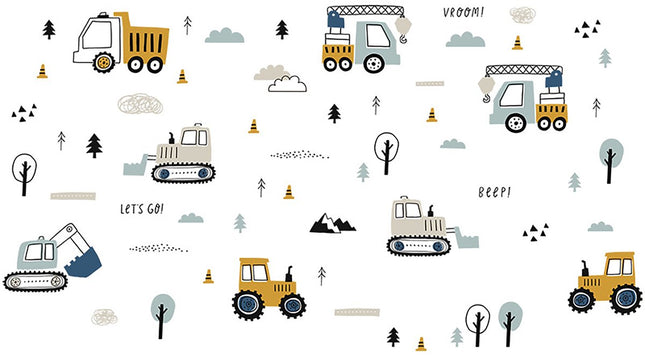Wandsticker Tractors en Graafmachines - Set van Bouwmachines - 50x90 cm - Voertuig Stickers voor Jongenskamer en Plafond - Muursticker