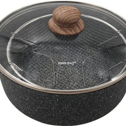 KingHoff KH-1985 4.0 Liter Frituur Pan met Mand - Marmer Non-Stick - Geschikt voor Alle Kookplaten Inclusief Inductie - 24 cm - Frituurpan met Korf - Friteuse