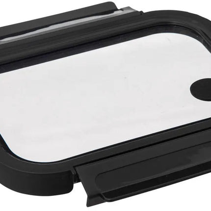 5Five Vershoudbakje met deksel - 2x - glas - luchtdicht - met clips - 19 x 14 x 7 cm - 500 ml - zwart/transparant