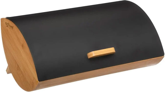 5Five - Broodtrommel - zwart - ,met afsluitbare klep - 35 x 23 x 17 cm - bamboe - vershoudtrommel - brood bewaren