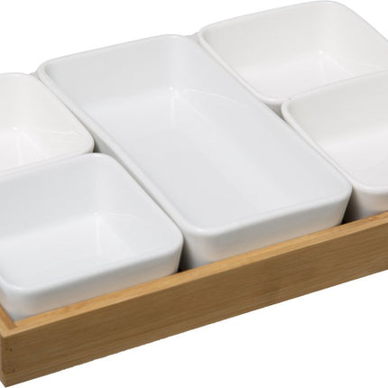 Secret de Gourmet Aperitief servies van bamboeporselein - 6 Schaaltjes + houten dienblad