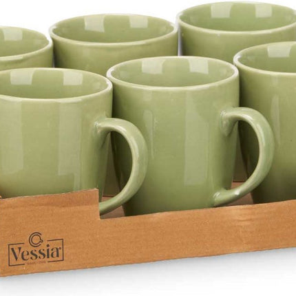 Vessia Design koffie mokken/bekers met oor - 6x stuks - mintgroen - keramiek - 330 ml