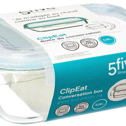5Five Vershoudbakje met deksel - glas - luchtdicht - met clips - 26 x 21 x 8 cm - 2260 ml