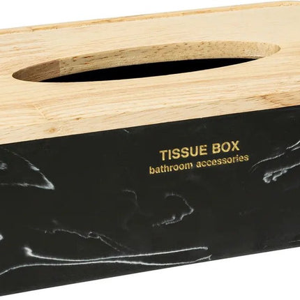 5Five Luxe Tissuedoos/tissuebox Alexa - zwart/naturel - polyresin/hout - 25 x 13 x 9 cm - voor kleine zakdoekjes - navulbaar