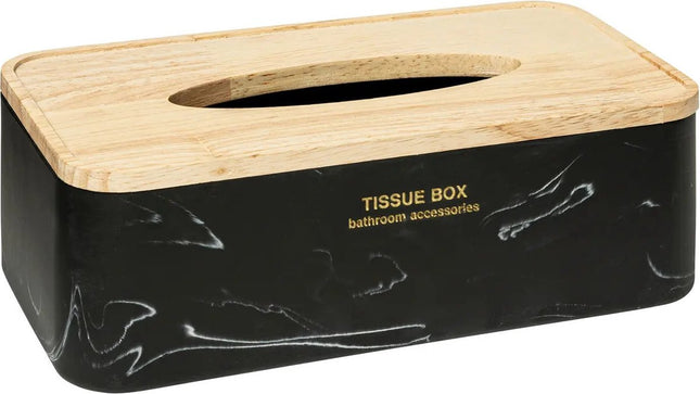 5Five Luxe Tissuedoos/tissuebox Alexa - zwart/naturel - polyresin/hout - 25 x 13 x 9 cm - voor kleine zakdoekjes - navulbaar