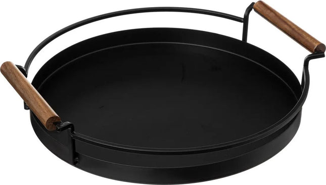 5Five Keuken serveer dienblad met opstaande rand - metaal - Dia 36 cm - zwart - 2 handvaten