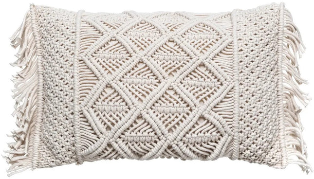 Atmosphera Sierkussen Macrame Ibiza voor binnen - 2x - ivoor wit - 30 x 50 cm - katoen/polyester