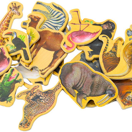 Houten Dieren Magnetenset - 20 Delige Dieren Magneten Hout - Educatief Speelgoed - Magnetische Dierentuin - Magnetische Sticker - Koelkast sticker - Magneetbord Sticker - Speelgoed - Magneet Kinderkamer