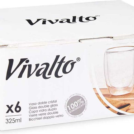Vivalto dubbelwandige koffieglazen/theeglazen - 6x stuks - Borosilicaat glas - 326 ml